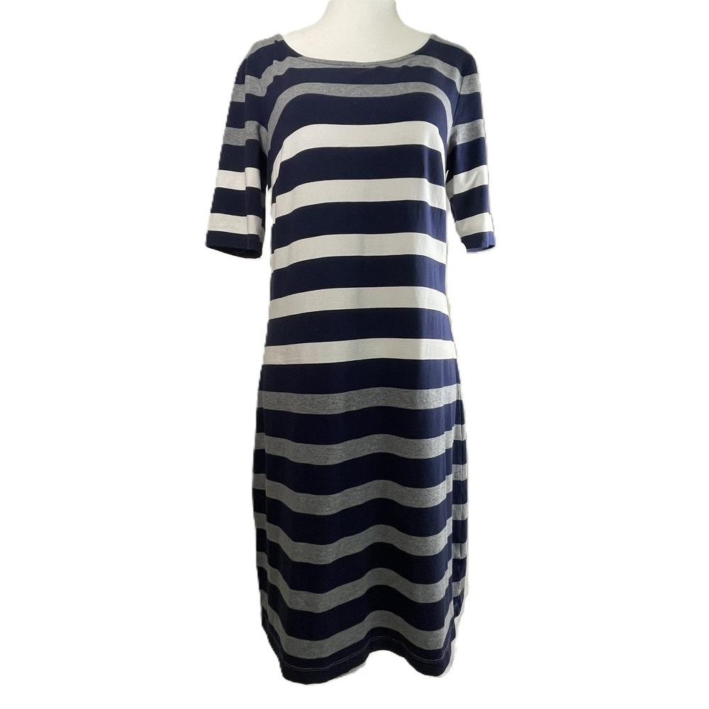 Tommy Hilfiger Medium‎ Nautical Stripe Midi Dress Navy White Preppy Coastal